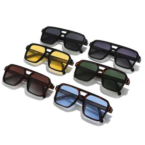 Square Polarized Sunglasses Double Bridge PC Frame TAC Lens UV400 Protection Vintage Fashion Rivet Decor Unisex