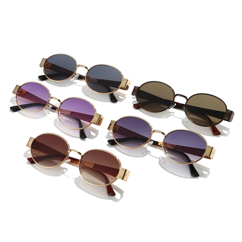Lunettes De Soleil Ovales Rétro Monture Métal Vintage Branches Fleurs De Rose Verres PC Dégradés Protection UV400
