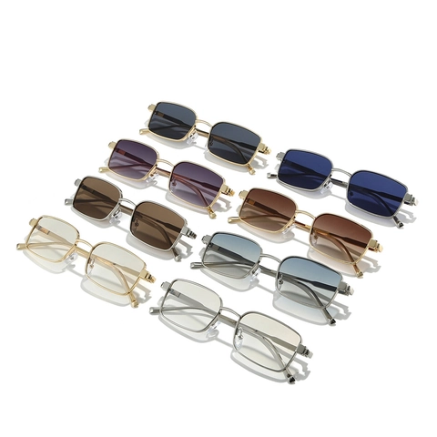 Rectangle Sunglasses Retro Metal Square Frame UV Protection Fashion Minimalist Eyewear For Men And Women