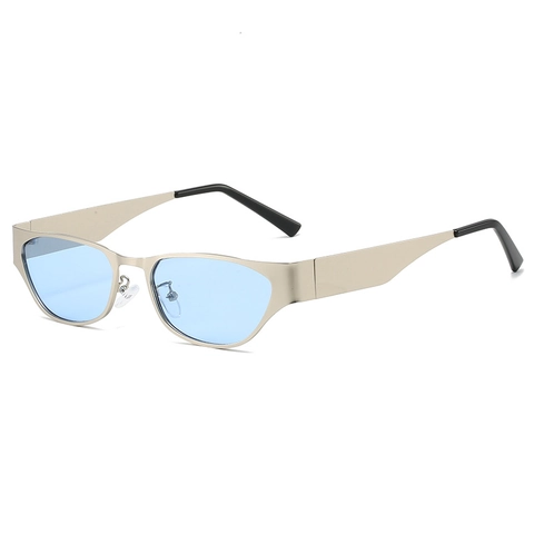 Retro Cat Eye Zonnebril Voor Dames Metalen Smal Frame Ovaal UV400 Bescherming Vintage Trendy Mode Bril