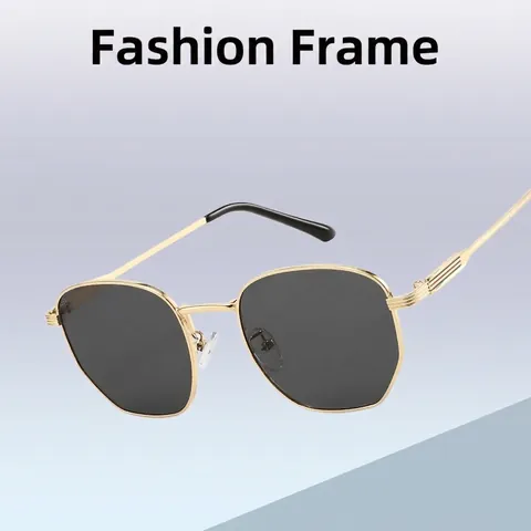 Occhiali Da Sole Poligonali Retro Protezione UV400 Montatura In Lega Di Rame Lenti PC Occhiali Geometrici Alla Moda