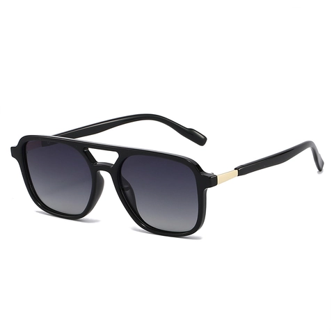 Polarized Sunglasses For Men Women Retro Double Bridge Square PC Frame UV400 TAC Lens Driving Fishing Outdoor Eyewear