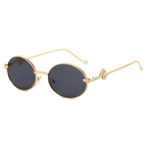 Retro Oval Round Sunglasses UV Protection Metal Frame Serpent Engraving Vintage Eyewear For Men Women