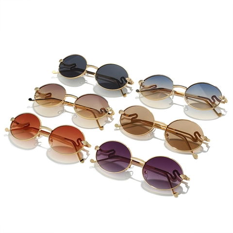 Retro Oval Round Sunglasses UV Protection Metal Frame Serpent Engraving Vintage Eyewear For Men Women