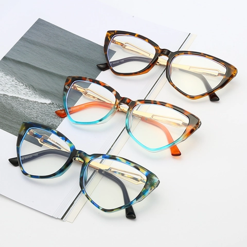 Montatura Per Occhiali Cat Eye PC Metallo Blocco Della Luce Blu Occhiali Alla Moda Geometrici Sovradimensionati Da Donna