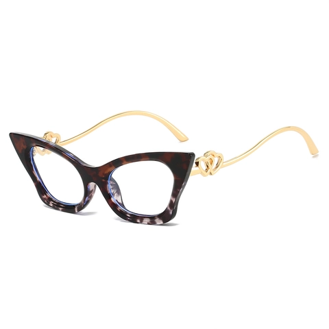 Fashion Cat Eye Eyeglasses Frames For Women Anti Blue Light PC Frame Double Heart Metal Temples Retro Style