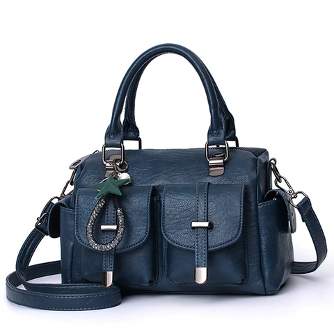 Sac Boston Femme Simili Cuir Grande Capacité Multi Poches Sac À Bandoulière Texture Litchi Style Rétro