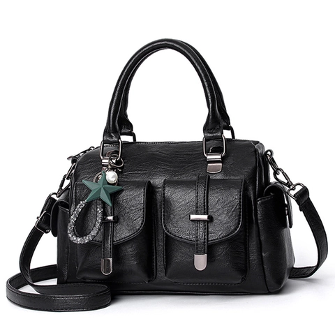 Sac Boston Femme Simili Cuir Grande Capacité Multi Poches Sac À Bandoulière Texture Litchi Style Rétro