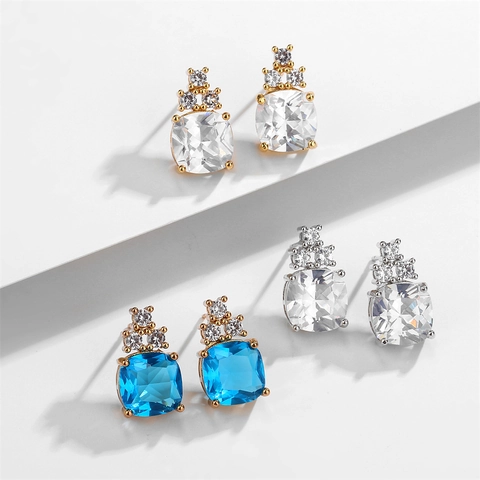Geometrische Zirkoon Oorknopjes Met Koperen Oorsteker Elegante Mode Light Luxury Dames Ingelegde Sieraden