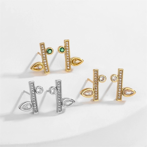 Elegantes Pendientes Cobre Zirconia Cúbica Mujeres Moda Gota Agua Perla Artificial Geométrica Temperamento Joyería Accesorios