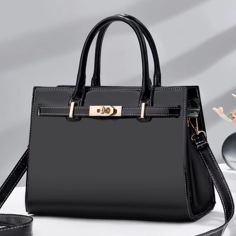 Fashion Patent PU Leather Women Handbag High Gloss Chic Top Handle Shoulder Crossbody Bag With Gold Tone Lock Buckle