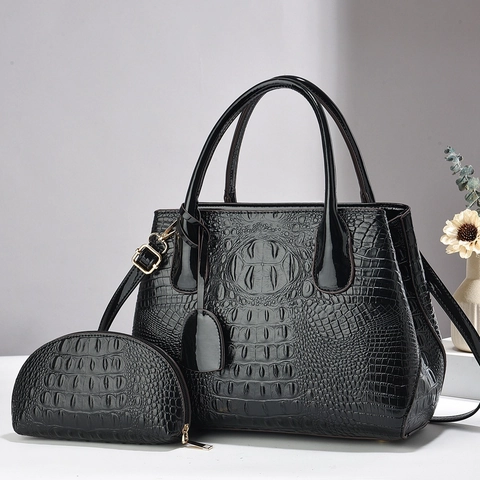 Ensemble Sac À Main Et Pochette En Cuir PU Motif Crocodile Sac À Bandoulière Rétro Pour Femmes Fourre-Tout Tendance