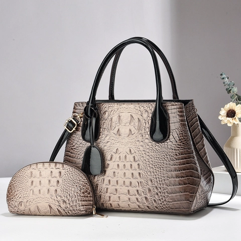 Ensemble Sac À Main Et Pochette En Cuir PU Motif Crocodile Sac À Bandoulière Rétro Pour Femmes Fourre-Tout Tendance