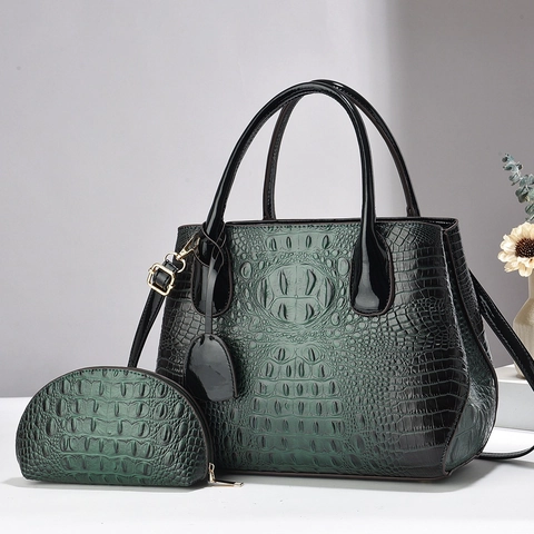 Crocodile Embossed PU Leather Large Tote Handbag And Matching Purse Vintage Shoulder Crossbody Bag For Women
