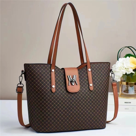 Women Geometric Print Tote Bag PU Leather Large Capacity Handbag With Contrast Color Metal Lock For Casual Commute