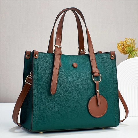 Borsa Da Donna Trama Litchi Pelle PU Grande Capacità Borsa A Tracolla Tracolla A Contrasto Elegante Quotidiana