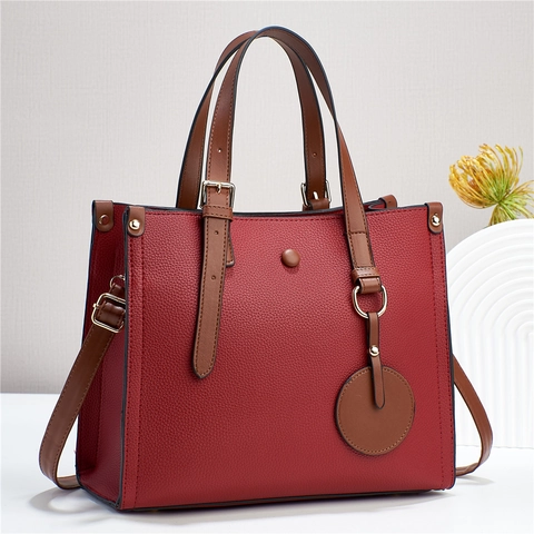 Borsa Da Donna Trama Litchi Pelle PU Grande Capacità Borsa A Tracolla Tracolla A Contrasto Elegante Quotidiana