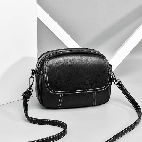 Sac Bandoulière Femme En Cuir PU Texture Litchi Mode Triple Fermeture Éclair Grande Capacité Petit Sac Carré
