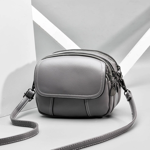Sac Bandoulière Femme En Cuir PU Texture Litchi Mode Triple Fermeture Éclair Grande Capacité Petit Sac Carré