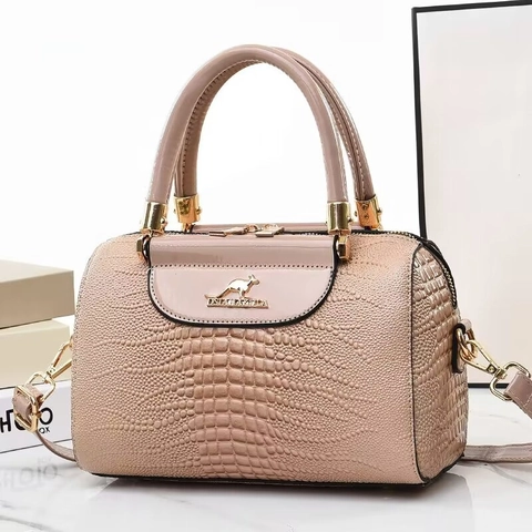 Women Crocodile Pattern PU Leather Handbag Vintage Boston Shoulder Bag With Detachable Strap Gold Hardware