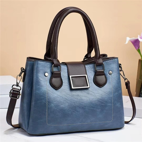 Women Retro Colorblock PU Leather Handbag Large Capacity Crossbody Shoulder Bag With Metal Buckle Daily Fashion Satchel