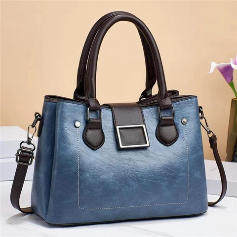 Borsa A Mano Vintage In Pelle PU Borsa A Tracolla Da Donna Colore A Contrasto Fibbia In Metallo Quadrata Multi Scomparti Grande Capacità