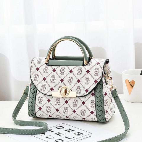 Borsa A Mano Da Donna In Pelle PU Borsa A Spalla Con Manico In Metallo Chiusura Rotante Motivo Stampato Casual