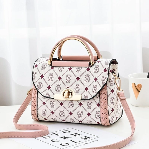 Borsa A Mano Da Donna In Pelle PU Borsa A Spalla Con Manico In Metallo Chiusura Rotante Motivo Stampato Casual