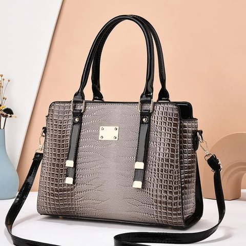 Women Handbag PU Leather Crocodile Pattern Large Capacity Crossbody Shoulder Bag Elegant Office Street Tote Handbag