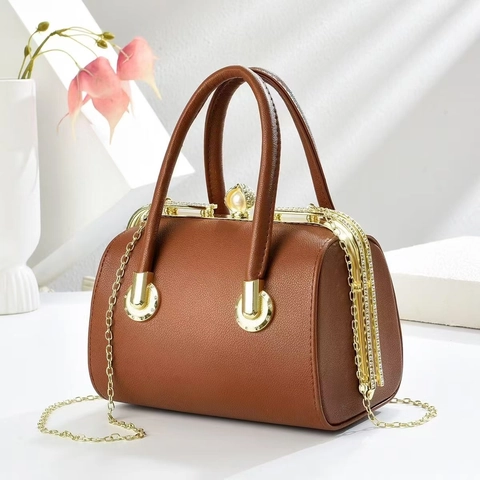 Retro Arzt Tasche PU Leder Künstliche Perle Verschluss Kette Riemen Umhängetasche Handtasche Abendparty Vintage Stil Frauen