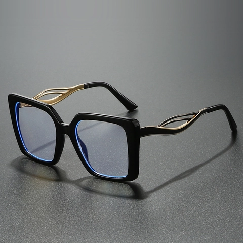 Montature Per Occhiali Quadrati Oversize Anti Luce Blu PC Metallo Aste Traforate Moda Retro Tendenza Per Donna Uomo