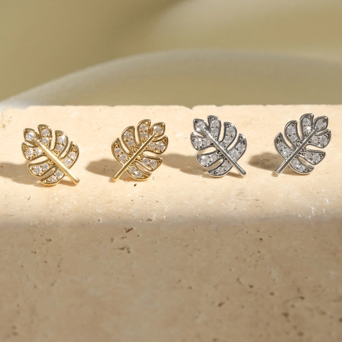Shiny Copper Stud Earrings Micro Paved Zircon Sea Star Heart Key Infinity Leaf Shapes For Women Elegant Jewelry Accessory