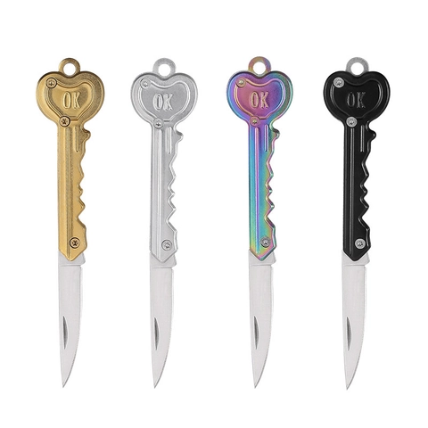 Portable Heart Shape Key Style Mini Folding Pocket Knife Stainless Steel Keychain Knife Outdoor EDC Multi Tool For Camping Travel
