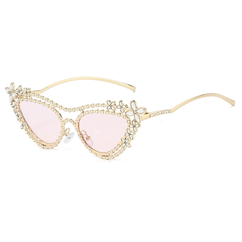 Occhiali Da Sole Gatto Da Donna Montura In Metallo Dorato Strass Fiore Decorativo Moda Lusso Per Feste All Aperto Viaggi
