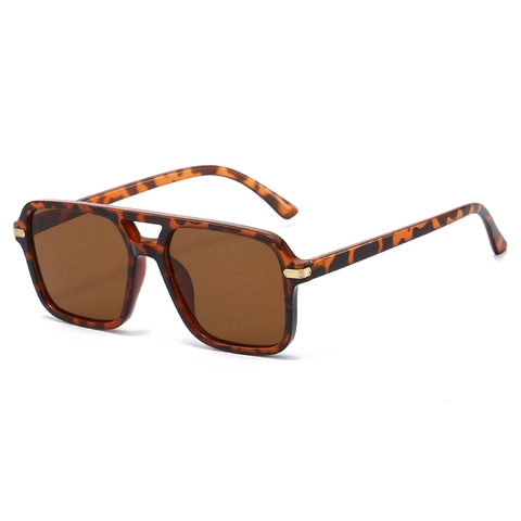 Vintage Square Frame Sunglasses Double Bridge UV400 Protection PC Frame AC Lens Lightweight Trendy Eyewear For Men Women