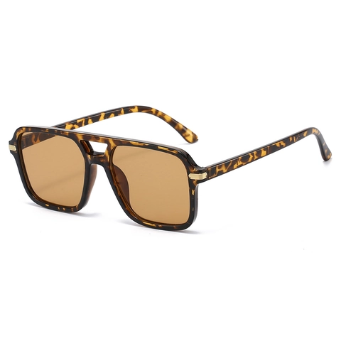 Vintage Square Frame Sunglasses Double Bridge UV400 Protection PC Frame AC Lens Lightweight Trendy Eyewear For Men Women