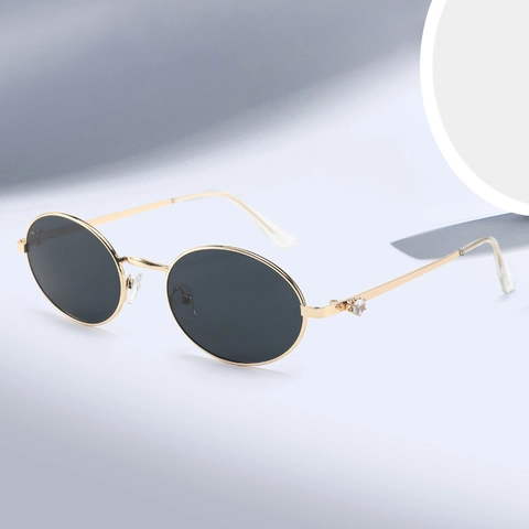 Retro Oval Sunglasses For Women Men Hip Hop Metal Frame Rhinestone Inlay UV400 Protection Fashion Outdoor Travel Eyewear