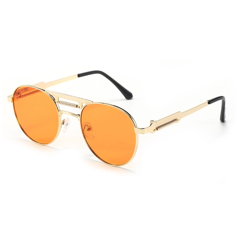 Lunettes De Soleil Rondes Rétro Steampunk Monture En Métal Double Pont Protection UV400 Gothique Punk Pour Hommes Femmes