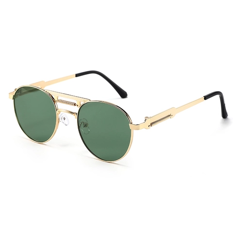 Lunettes De Soleil Rondes Rétro Steampunk Monture En Métal Double Pont Protection UV400 Gothique Punk Pour Hommes Femmes