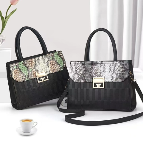 Women Handbags PU Leather Snakeskin Patchwork Top Handle Crossbody Shoulder Bag And Wallet Fashion Elegant Trendy