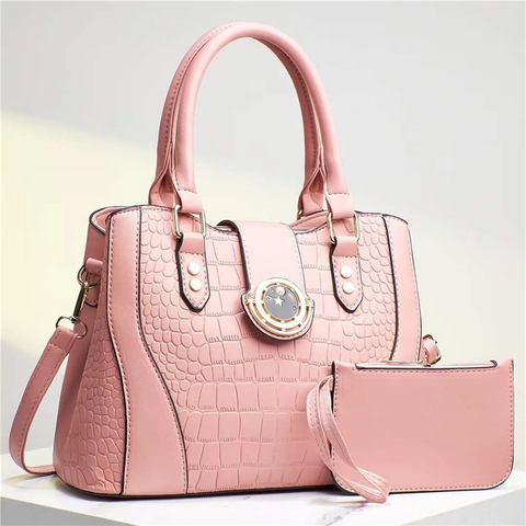 Crocodile Embossed PU Leather Handbag Crossbody Bag And Pouch Star Moon Metal Lock Large Capacity Elegant For Women