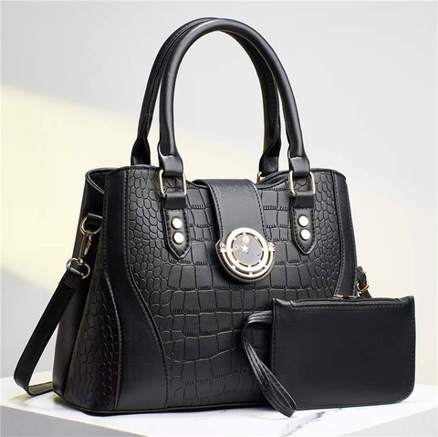 Crocodile Embossed PU Leather Handbag Crossbody Bag And Pouch Star Moon Metal Lock Large Capacity Elegant For Women
