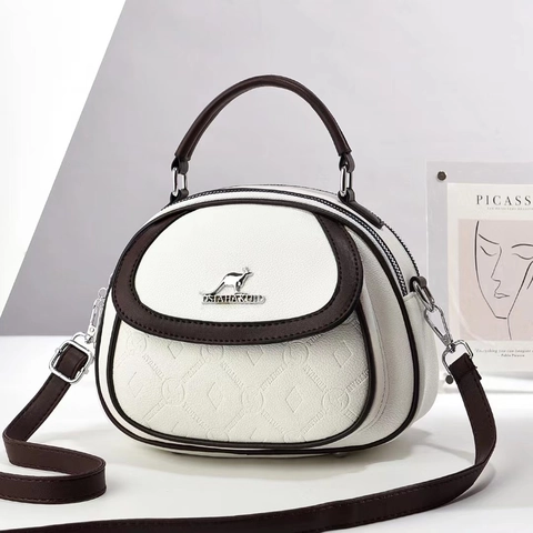 Women Shell Handbag PU Leather Contrast Color Large Capacity Shoulder Crossbody Bag Elegant Daily Style Top Handle