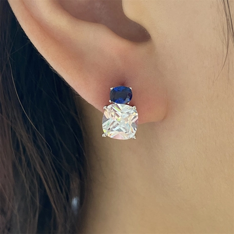 Orecchini A Lobo Asimmetrici Con Gemme Taglio Cushion Rame Con Perno In Argento Sterling 925 Per Donna