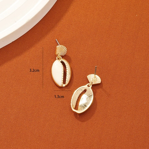 Shell Stud Earrings Alloy White Enamel Cowrie Scallop Vintage Ocean Style Summer Jewelry For Women
