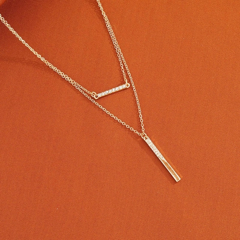 Layered Bar Necklace Alloy Rhinestone Geometric Pendant Minimalist Trendy Fashion Jewelry For Elegant Women