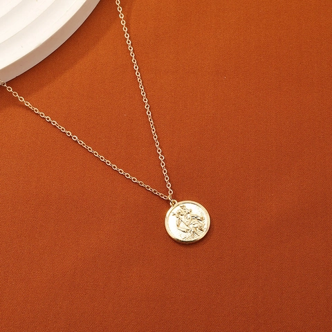 Collana Con Pendente A Moneta In Lega D'oro Da Donna San Cristoforo Rilievo Medaglione Rotondo Gioielli Retrò