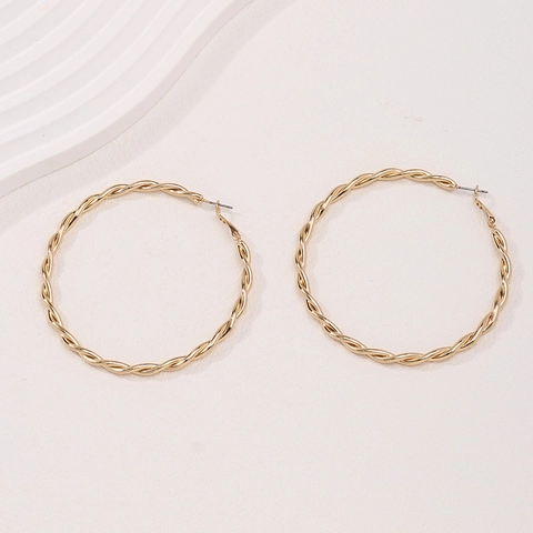 Pendientes De Aro Trenzados Aleación Chapada En Oro Grandes Geométricos Redondos Accesorios De Moda Para Mujeres