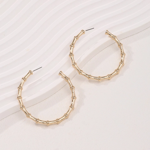 Bamboo Joint Hoop Earrings Gold Tone Alloy Large C Shaped Trendy Statement Jewelry For Women