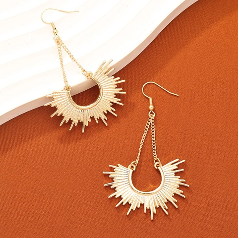 Pendientes Colgantes Bohemios De Aleación Con Forma De Abanico Rayos De Sol Eslabones Dorados Joyas Vintage